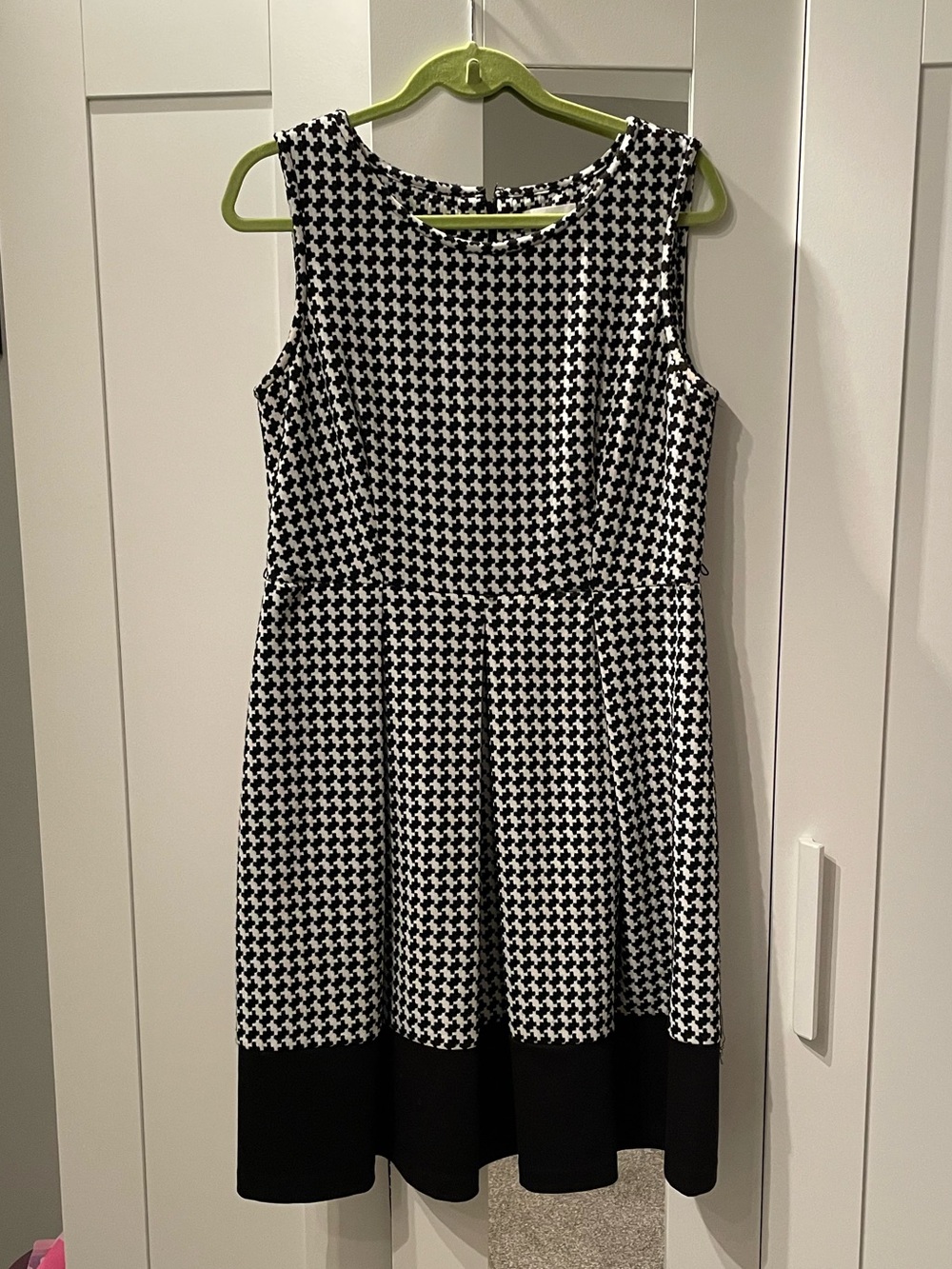 Sleeveless Black and White Houndstooth Fit-and-Flare Dress by Calvin Klein